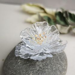 Clear crystal glass flower bead 1 pcs huge handmade lampwork flower bead can be used for brooch or necklace, pendant