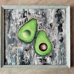 Avocado Original Painting Avocado Kitchen Wall Decor Textured Painting Dining Room or Cafe Wall Decor Vegetable Wall Art