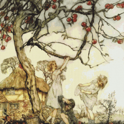 PDF Counted Vintage Cross Stitch Pattern | Victorian Fairy Tale Painting | Arthur Rackham 1867-1939 | 3 Sizes