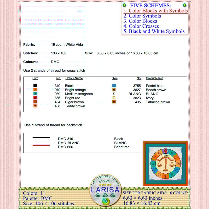 Libra cross stitch pattern