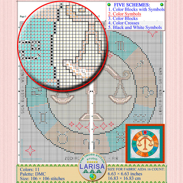 Libra zodiac sign cross stitch pattern