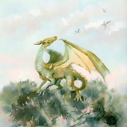 Bronze dragon painting Original fantasy art by Yulia Evsyukova