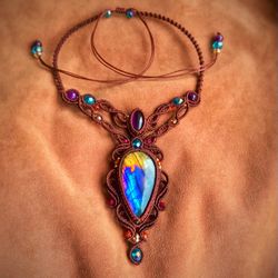 Labradorite Necklace, Amethyst Necklace, Women Jewelry, Macrame Jewelry, Crystal Jewelry, Gift For Her, Gemstone Pendant