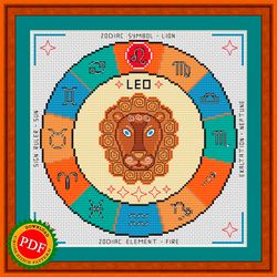 Leo Cross Stitch Pattern | Leo Zodiac Sign