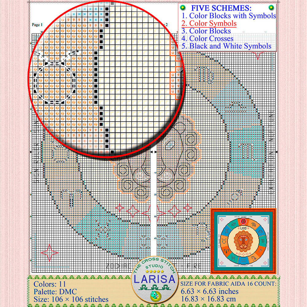 Sign of leo cross stitch pattern