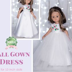 beautiful white dress for paola reina doll 13 inch, doll clothes, paola reina clothes, dolls outfit, fluffy doll dress