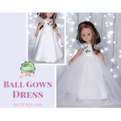 Beautiful White dress for Paola Reina doll 13 inch, Tulle skirt