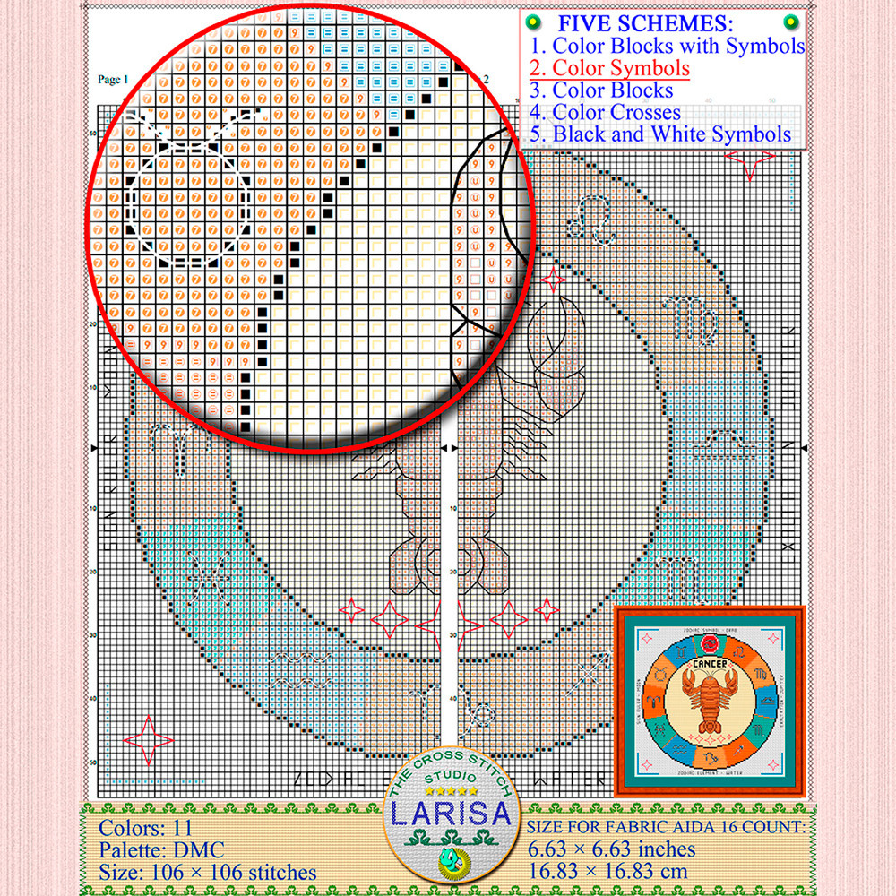 Sign of Cancer cross stitch pattern