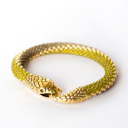 Snake bracelet for women, Chartreuse bracelet, Beaded bracelet, 21st birthday gift for her, Ouroboros jewelry, Seed bead bracelet