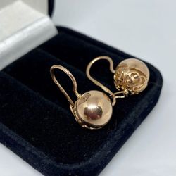 Rare 14K Russian Earrings "Balls" without stone 583 With Star Rose Gold  Soviet Retro  Women's jewelry, Vintage gift for woman and girl