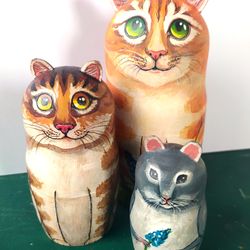 Matryoshka Cat Wood Nesting Dolls Animal Painting Cat Original Art Pet Portrait