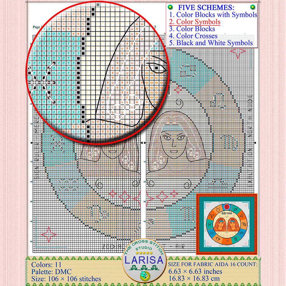 Sign of Gemini cross stitch pattern