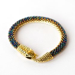 Ouroboros, Snake bracelet, Serpent bracelet, Totem jewelry, 21st birthday gift for her, Reptile bracelet, Seed bead bracelet