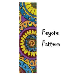 Peyote Bead Pattern Bracelet, Abstract Bright Flowers, Peyoted Seed Beaded Patterns PDF,