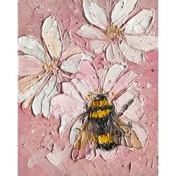 Bumblebee painting bee hand-painted original art impasto oil painting flower wall art by AlyonArt