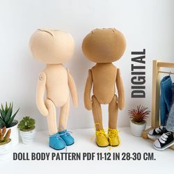 Textile Rag Doll body pattern PDF 11-12 inches 28-30 cm