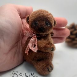 Brown stuff bear, Realistic toy, Tiny crochet animal