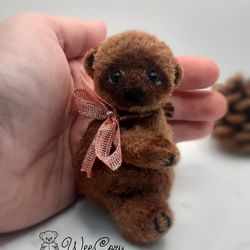 brown stuff bear, realistic toy, tiny crochet animal