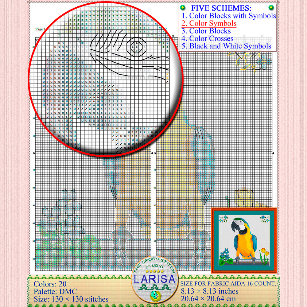 Macaw Parrot Cross Stitch Pattern