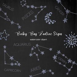 Watercolor Zodiac Constellation for baby boy, Astrology Signs