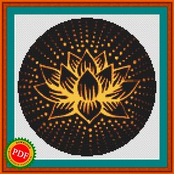 Gold Lotus Flower Cross Stitch Pattern