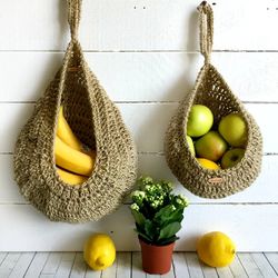 Hanging fruit basket Jute wall decor boho RV decor Sustainable Gift Zero waste Kitchen storage Eco friendly basket set 2