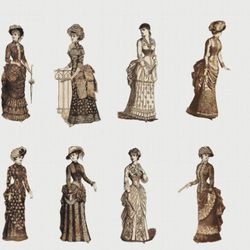 PDF Counted Vintage Cross Stitch Pattern | Ladies | The Victorian Era | Fashion | 4 Sizes