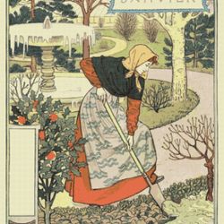 pdf counted vintage cross stitch pattern | garden calendar for january | female gardener | 1800s | 5 sizes