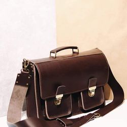 Genuine Brown Leather Messenger Shoulder Laptop Briefcase Rustic Vintage Bag handmade
