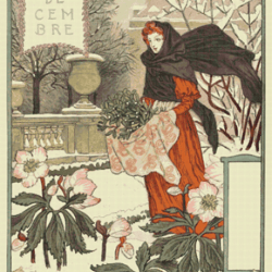 pdf counted vintage cross stitch pattern | garden calendar for december | female gardener | 1800s | 5 sizes