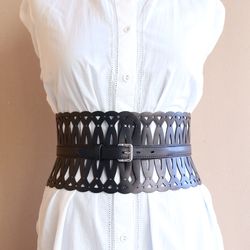 Genuine leather corset belt for women. Wide leather belt. Handmade.