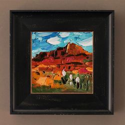 Sonoran Desert Painting Arizona Original Art Small Impasto Oil Painting 4 x 4 in by Verafe