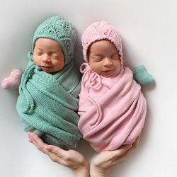 Newborn wrap set Green or pink newborn wrap and bonnet Newborn prop soft cotton