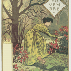 pdf counted vintage cross stitch pattern | garden calendar for november | female gardener | 1800s | 5 sizes