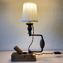 Lamp made from an old planer and drill