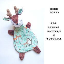 PDF sewing pattern Deer lovey, security blanket, Baby comforter, Digital Download