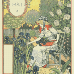 PDF Counted Vintage Cross Stitch Pattern | Garden Calendar for May | Female Gardener | 1800s | 5 Sizes