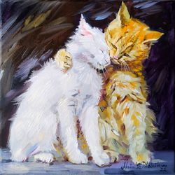 Cat painting Animal Original Art Red White Cats Artwork fine art oil painting on canvas square canvas art by Plotnikova