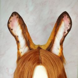 Ginger Bunny Ears Headband Faux Fur Ears