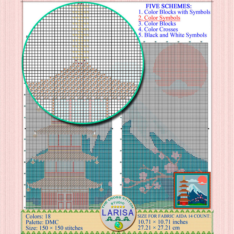 Buddhist monument cross stitch pattern