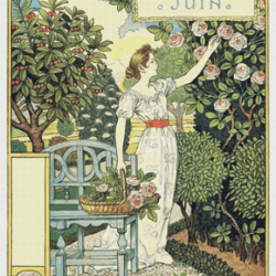 PDF Counted Vintage Cross Stitch Pattern | Garden Calendar for June | Female Gardener | 1800s | 5 Sizes