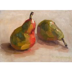 Pear Painting Fruit Original Artwork Pear Still Life Small Oil Painting 6x8" by Svetlana