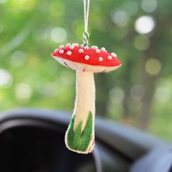 Mushroom car mirror hanging accessories. Car ornament. Felt mushroom décor. Car accessory for woman.