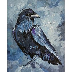 crow painting bird original art raven artwork small oil painting black bird wall art by alyonart