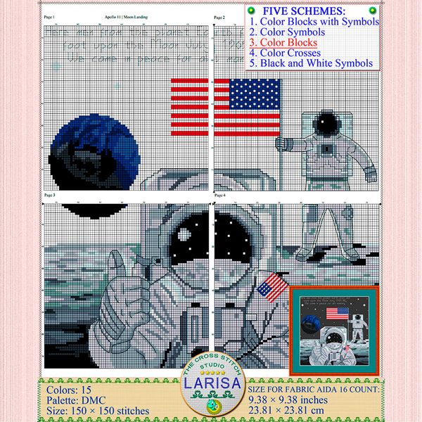 Moon Landing Cross Stitch Pattern