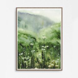 Watercolor poster "GREEN MOUNTAINS", size 21x30cm (8"x11")