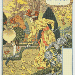 PDF Counted Vintage Cross Stitch Pattern | Garden Calendar for October | Female Gardener | 1800s | 5 Sizes