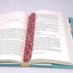 Handmade Knitted Red and White Bookmark