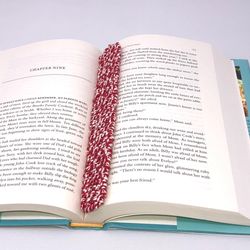 handmade knitted red and white bookmark