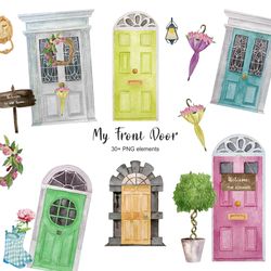 Watercolor My Front Door Clipart. Personalised family print